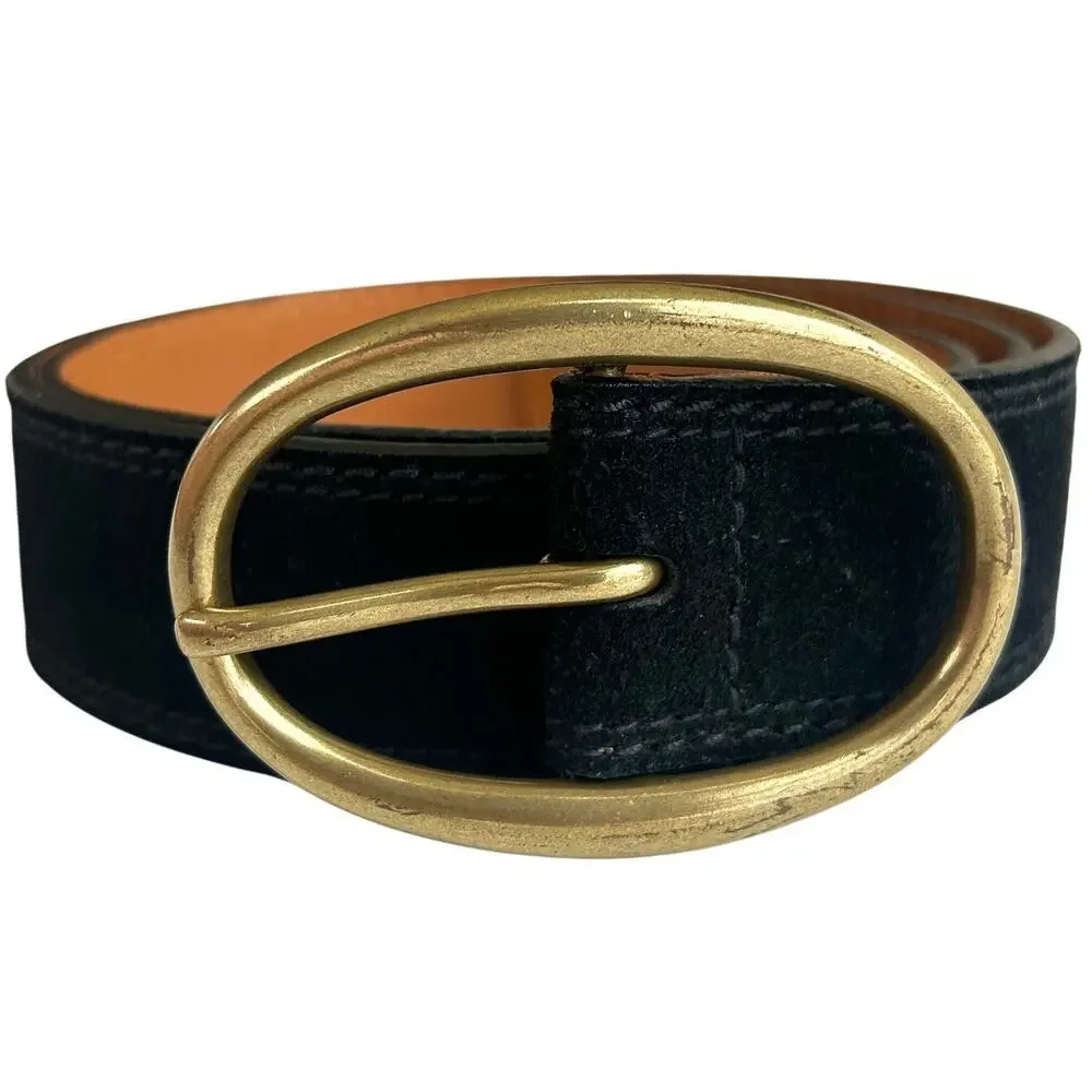 Lauren Ralph Lauren Black Suede Leather Belt Solid Brass Oval Buckle Size Medium